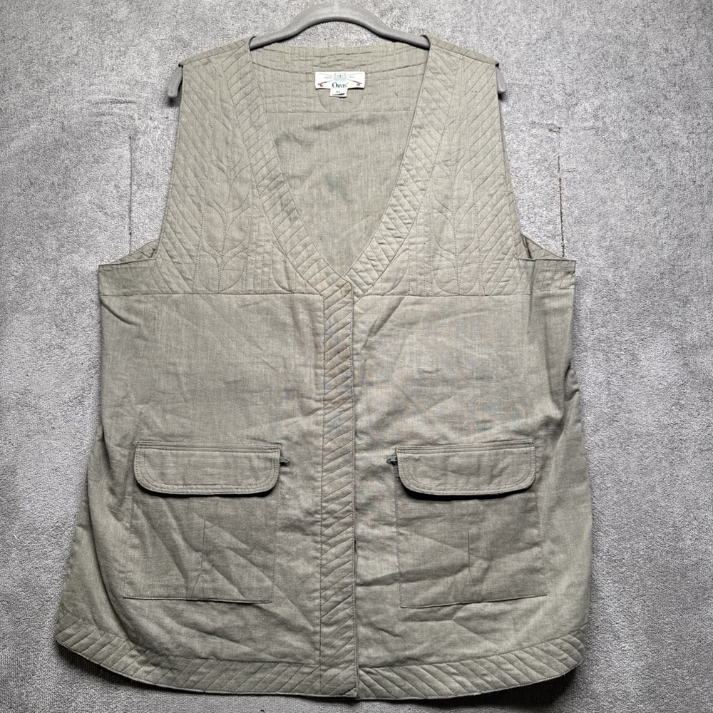 Orvis Quilted Utility Vest Men's XL Khaki Outdoor Travel Gorpcore Fieldwear